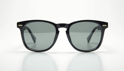 Poster - Minimalist and clean, classic sun-proof glasses in plastic frame with realistic light reflections and even lighting on isolated white background, focus on design and lens quality, commercial advertisi