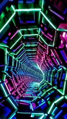 Poster - Neon geometric tunnel with dynamic color shifts and futuristic patterns