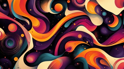 Poster - A mesmerizing abstract pattern featuring swirling shapes and vibrant cosmic colors, creating a sense of depth and motion.