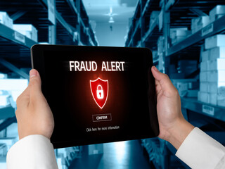 Poster - cyber security software show alert of cyber attack for protection snugly. danger from virus, phishin
