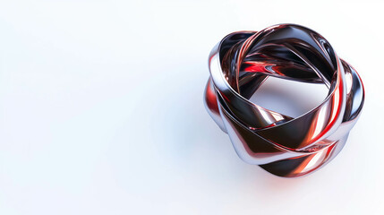 Poster - Elegant metallic ribbon sculpture on white background for modern design concepts