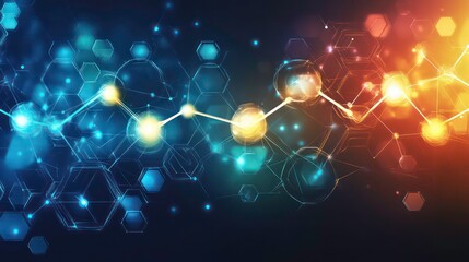 Poster - abstract representation of molecular structures with glowing spheres and interconnected lines, illus