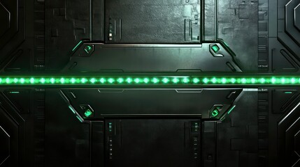 Wall Mural - futuristic black metal panel with glowing green line. possible use for technology background or sci-