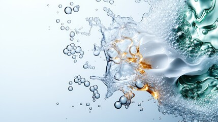 Poster - Abstract splash of colorful liquid with bubbles and water texture creating an artistic water motion effect