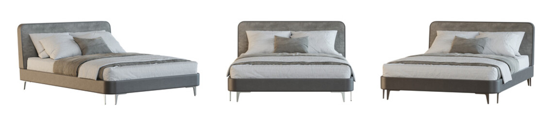 Poster - Grey leather bed isolated on transparent background. 3D render.