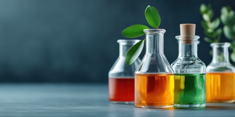 Poster - Sustainable Chemistry Innovation Vibrant Laboratory Glassware with Organic Botanical Leaves - Next-Gen Research, Green Technology, and Eco-Friendly Scientific Exploration