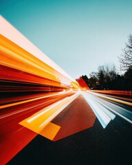 Poster - Dynamic Motion Blur High-Speed Urban Transportation Visualization with Vibrant Gradient Lighting - Next-Gen Mobility Design and Technological Innovation Concept