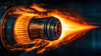 Poster - A jet engine nozzle emitting a vibrant, fiery exhaust, showcasing the power and engineering behind modern aviation technology.