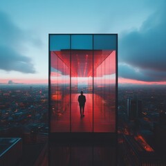 Fototapete - Metaverse Leadership Liminal Digital Transformation and Futuristic Urban Perspective - Cyberpunk Aesthetic of Visionary Corporate Innovation