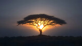 African Acacia Silhouette At Sunset