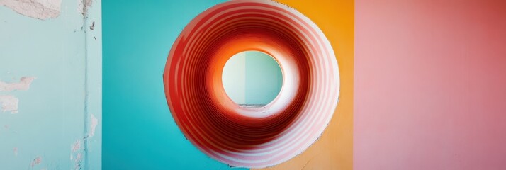 Poster - Minimalist Geometric Symmetry Abstract Color Block Design Exploring Optical Illusion in Contemporary Digital Art - Vibrant Visual Branding Solution