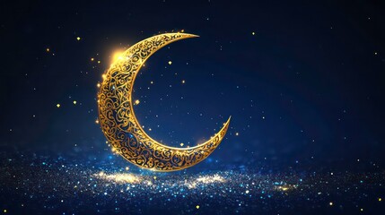 Wall Mural - golden crescent moon on starry night, spiritual symbol, decorative, background image