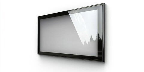 Poster - Modern wall-mounted display showing a blank screen with a sleek design in a minimalistic environment