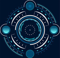 Poster - Glowing blue and white futuristic heads up display element rotating against a dark backdrop, offering a striking visual for technology focused projects and digital designs
