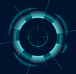 Poster - Futuristic glowing blue target focusing and scanning, composed by concentric circles and a crosshair, ideal for technology, cybersecurity and digital innovation