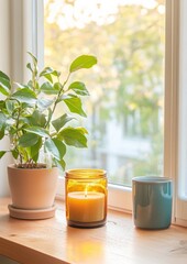 Poster - Serene Wellness Sanctuary Minimalist Home Office Tranquility with Biophilic Design, Natural Light, and Mindful Workspace Essentials for Productivity and Self-Care
