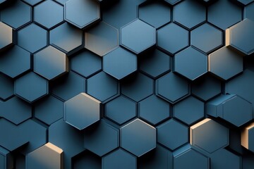 Poster - Graphic pattern composed of hexagons in a modern design featuring deep blue shades