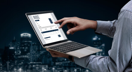 Poster - invoice on computer screen from accounting application. computer program for financial and budget of