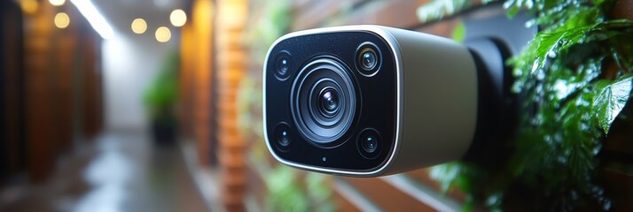 Poster - High-resolution motion detection camera installed in a modern indoor hallway for security purposes