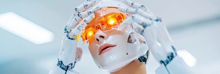 Aufkleber - Luminescent AI Fusion Next-Gen Humanoid Interface Showcasing Cutting-Edge Robotic Interaction with Immersive Neural Design and Technological Empowerment
