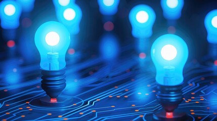 Poster - Glowing Light Bulbs on Circuit Board Innovation Technology Concept