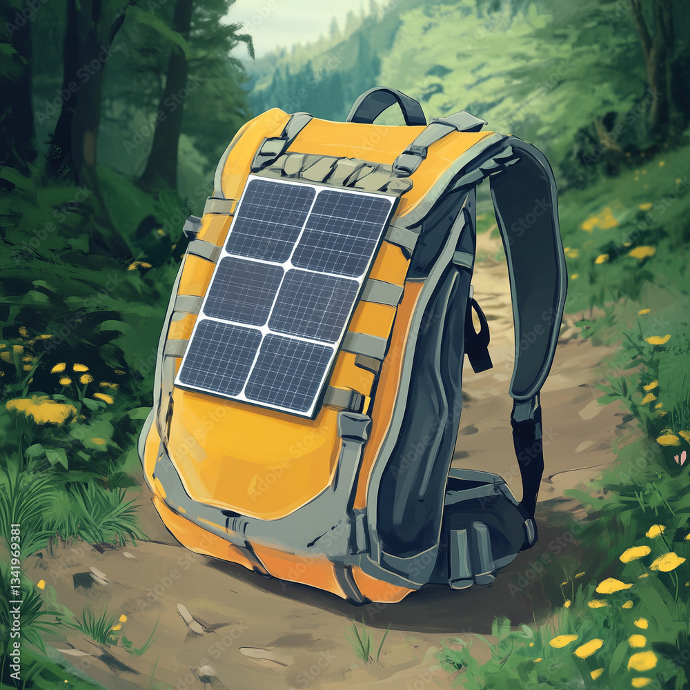 Lightweight Solar Backpack Project Solar-Powered Backpack Design Sketch with Flexible Solar Panels Stock ...
