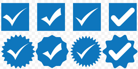 Poster - Abstract Modern Verification signs design illustration vector in White and blue color. Blue tick symbols collection design. EPS 10.