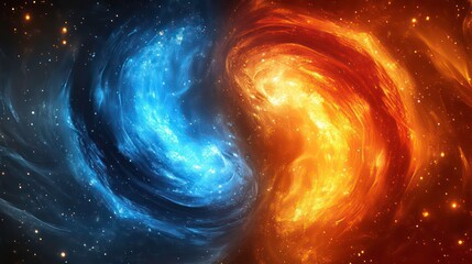 Wall Mural - cosmic yin yang, swirling nebulae in space, abstract background, suitable for science or fantasy vis