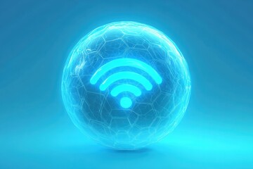 Poster - Wi-Fi network icon enclosed in a transparent protective sphere against a blue background