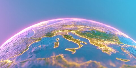 Aufkleber - Luminescent Global Connection Futuristic Earth Visualization Showcasing European Geospatial Intelligence and Holographic Digital Mapping Innovation
