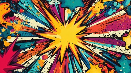 Wall Mural - a vibrant background filled with colorful, overlapping starburst shapes in a comic book style. perfe