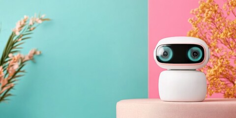 Poster - Next-Gen AI Companion Minimalist Smart Home Robot with Soft Ergonomic Design - Emotional Connection in Digital Wellness Technology for Modern Living