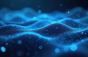 Poster - Modern tech background with abstract blue science tech digital design. Wavy illustration wallpaper futuristic glowing energy light effects, geometric connection graphic concept with dots particles.