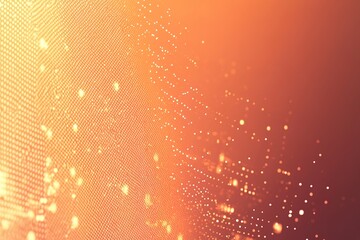 Fototapete - Abstract glowing data points and patterns on an orange background and light grid