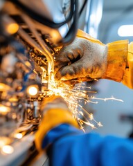 Poster - Industrial Innovation Meets Safety High-Performance Welding Technique with Advanced Protective Gear, Capturing Precision Manufacturing and Skilled Craftsmanship in Dynamic Metalwork