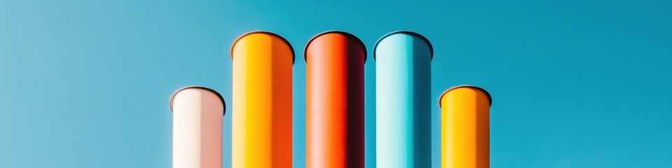 Fototapete - Minimalist Industrial Emissions Reduction Vibrant Cylindrical Cooling Towers Visualizing Sustainable Manufacturing Innovation in Clean Technology Landscape