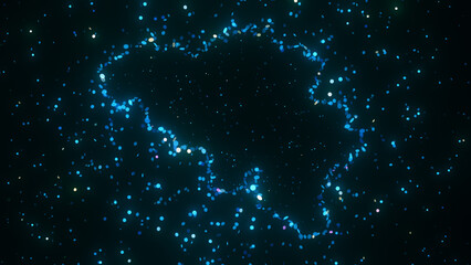 Wall Mural - futuristic digital visualization of belgium map composed of glowing blue particles. the abstract cos
