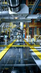 Poster - Industrial facility showcasing advanced piping systems and machinery in a modern production area