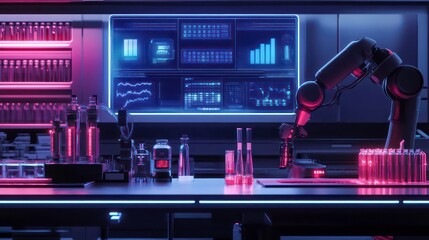 Poster - Futuristic lab robot working on experiment