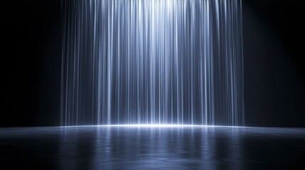 Poster - Illuminating Lines: A captivating visual of light streams cascading downwards, creating a reflective surface that adds depth and mystery. Capturing a sense of wonder and serene ambiance.