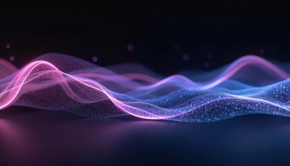 Poster - Abstract 3D blue and purple waves against black backdrop. Futuristic tech wallpaper, dynamic design shows motion and elegance. Modern, energetic flow with vibrant gradient, sleek artistic touch.