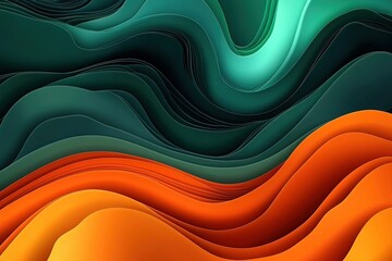 Poster - Abstract layered waves in teal and orange hues create a smooth flowing effect
