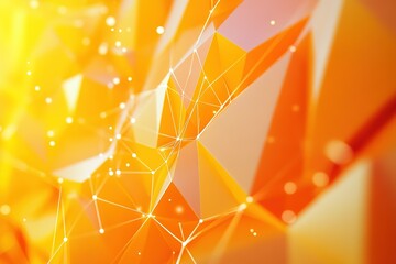 Fototapete - Geometric Orange: Abstract Network of Triangles and Light Nodes in a Sunny Hue