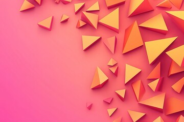 Poster - Geometric Triangular Forms: Dynamic arrangement of colorful triangles on pink backdrop