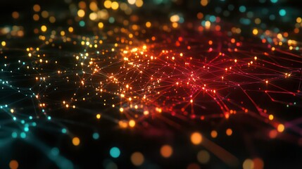 Poster - Abstract network of glowing points and lines. Possible use Science illustration, technology background