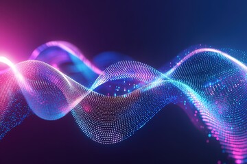 Poster - Abstract data waves in pink and blue with depth of field effect on dark background