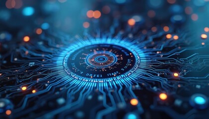 Poster - Hi-tech futuristic concept. Machine learning data exchange. Deep learning, AI neural network. Cyber circuit board background. Digital cyberspace tech, programming, software. Innovation cloud science