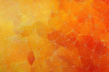Fototapete - Abstract Connection: Network of lines and nodes on an orange and yellow backdrop
