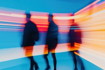 Fototapete - Quantum Motion Design Dynamic Digital Workspace Visualization - Innovative Blurred Professional Silhouettes in High-Performance Tech Aesthetic