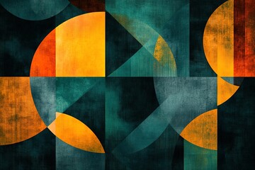 Poster - Abstract geometrical shapes of orange and teal hues create modern artistic composition
